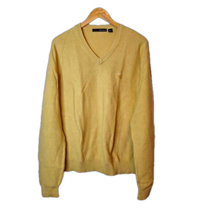 GREG NORMAN Mens Size L V-Neck Sweater Golden Yellow Long Sleeve Golf DUNES WEST